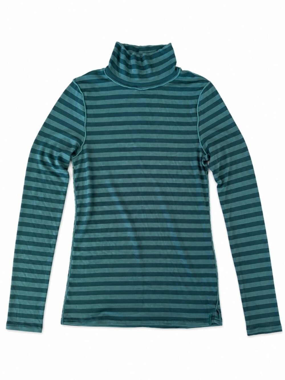 FREE PEOPLE We The Free Good Good Stripe Mock Neck Top Teal Rainforest Sz S NWT - Picture 2 of 6